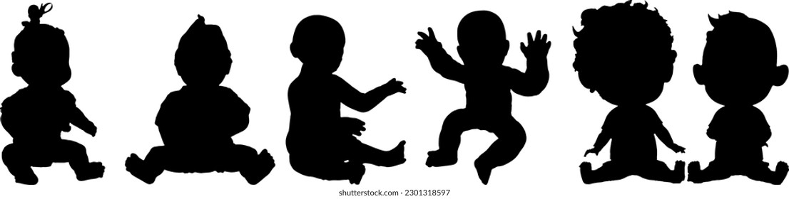 "Sitting Baby Silhouette Row: Vector Illustrations Collection"
"Vector Illustrations of Sitting Baby Silhouette Set in Row"