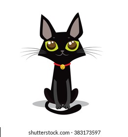 Sitting Back Cat Cartoon Vector. Sitting Cat With Big Eyes. Funny Cute Vector.