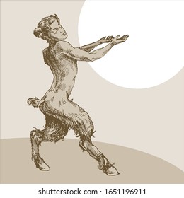 Sitting baroque scenic faun, engraving, third.