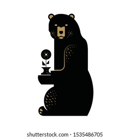 sitting bear abstract minimal simple geometric logo design icon template silhouette isolated with white background