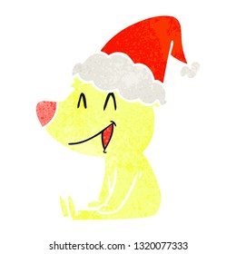 dibujo de mano del oso sentado dibujos retro de un sombrero santa