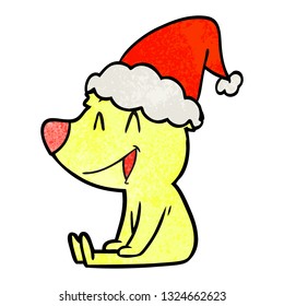 sitting bear hand drawn textured cartoon of a wearing santa hat