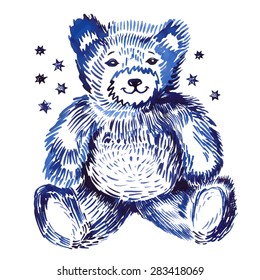 Sitting bear (handpaint watercolor). Vector illustration isolated on white background