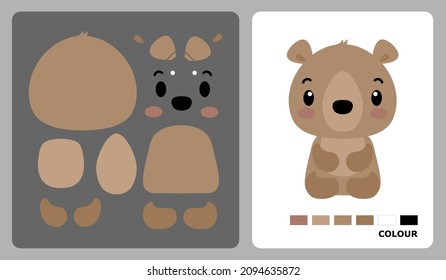 Sitting Bear Pattern For Kids Crafts Or Paper Crafts. Vector Illustration Of An Animal Puzzle. Cut And Paste Patterns For Kids Crafts.