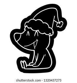 sitting bear quirky cartoon icon of a wearing santa hat