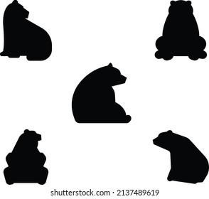 Sitting Bear Silhouette Icon Set