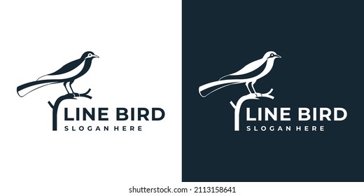 Sitting bird logo linear style isolated on white