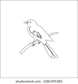 A sitting bird on branch vector line art