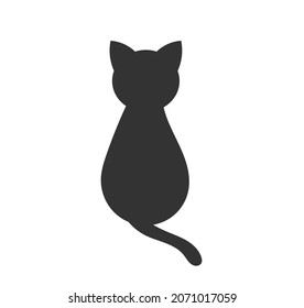 Sitting black cat silhouette isolated icon, back view. Vector illustration.