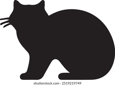 A Sitting Black Cat Silhouette Vector Style with White Background.