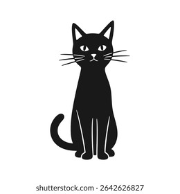 Sitting black cat with straight posture, calm and composed – Vector Illustration