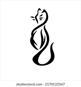 Sentado gato negro con cola