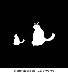 Sitting black and white cat animal logo design  