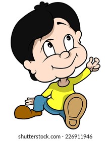 Sitting Boy - Cartoon Illustration, Vector