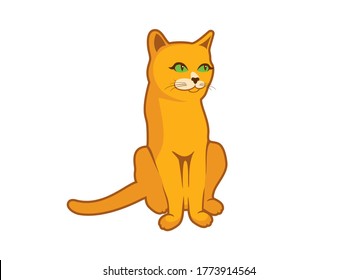 Sitting brown cat icon vector. Cute domestic red cat vector. Cat with green eyes icon isolated on a white background