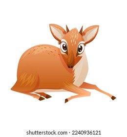 Sitting Brown Dik-dik as African Small Antelope with Horns Vector Illustration