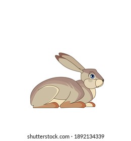 Sitting Brown Hare. Rabbit are herbivorour. Scene from wild. Cartoon character vector flat illustration isolated on a white background.
