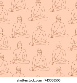 sitting buddha, avatar, meditating yoga, samadhi, religious ritual, buddha parampara . modern seamless pattern retro style. Freehand drawing vector. 