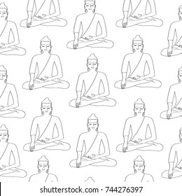 sitting buddha, avatar, meditating yoga, samadhi, buddha parampara,religious ritual. modern seamless pattern, sketch. Freehand drawing vector. 
