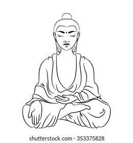 Sitting Buddha. Hand drawn  illustration, isolated on white background.