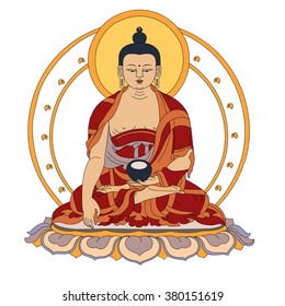 Sitting Buddha outline. Vector illustration. Indian, Hindu motifs.Vector illustration
