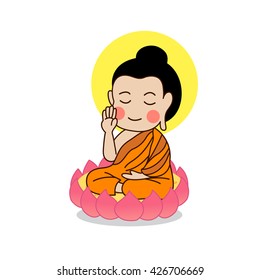 Sitting Buddha with raising right hand and halo.