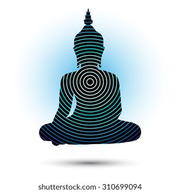 Sitting Buddha silhouette with circles. Vector illustration isolated