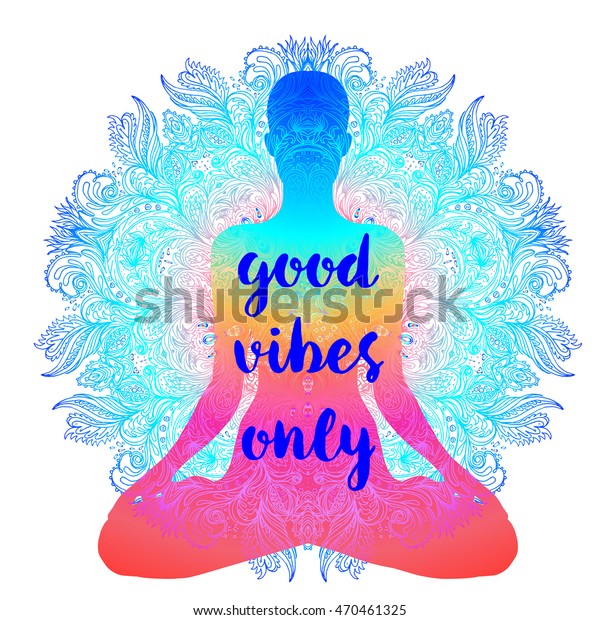 Download Sitting Buddha Silhouette Good Vibes Only Stock Vector ...