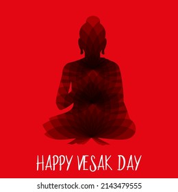 Sitting Buddha silhouette with lotus and red background. Vector illustration. Indian, Buddhism