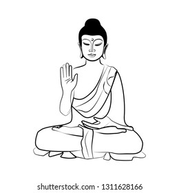 sitting buddha sketch black white 