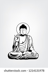 Sitting Buddha Vector illustration.Buddha and God of happiness isolated on black and white,Buddha Black and white Drawing ,image of the Buddha isolated on white background.