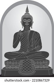 Sitting Buddha Vector illustration.Buddha and God of happiness isolated on black and white,Buddha Black and white Drawing ,image of the Buddha isolated on white background.