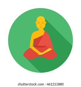 Sitting buddhist monk icon in flat style on a white background