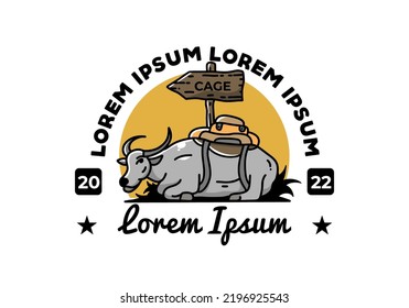 Sitting buffalo animal vector clip art illustration badge design