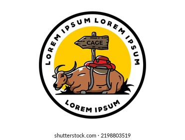 Sitting buffalo animal vector clip art illustration badge design