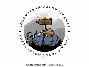 Sitting buffalo animal vector clip art illustration badge design