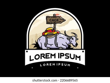 Sitting buffalo animal vector clip art illustration badge design