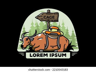 Sitting buffalo animal vector clip art illustration badge design