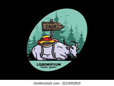 Sitting buffalo animal vector clip art illustration badge design