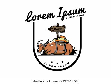 Sitting buffalo animal vector clip art illustration badge design