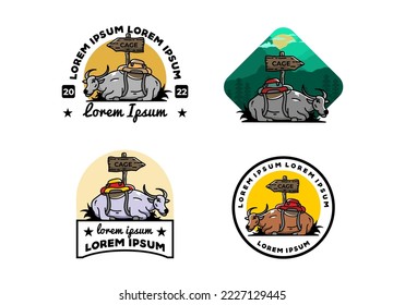Sitting buffalo animal vector clip art illustration badge design