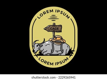 Sitting buffalo animal vector clip art illustration badge design