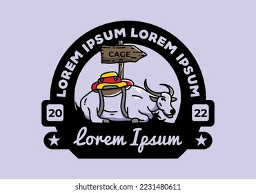 Sitting buffalo animal vector clip art illustration badge design