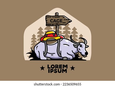 Sitting buffalo animal vector clip art illustration badge design
