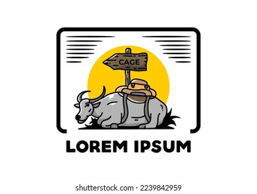 Sitting buffalo animal vector clip art illustration badge design