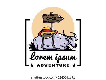Sitting buffalo animal vector clip art illustration badge design