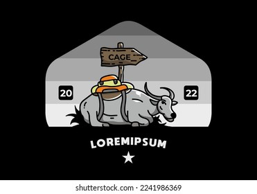 Sitting buffalo animal vector clip art illustration badge design