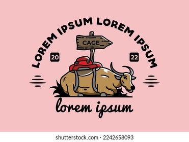 Sitting buffalo animal vector clip art illustration badge design