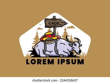 Sitting buffalo animal vector clip art illustration badge design
