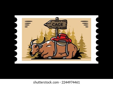 Sitting buffalo animal vector clip art illustration badge design